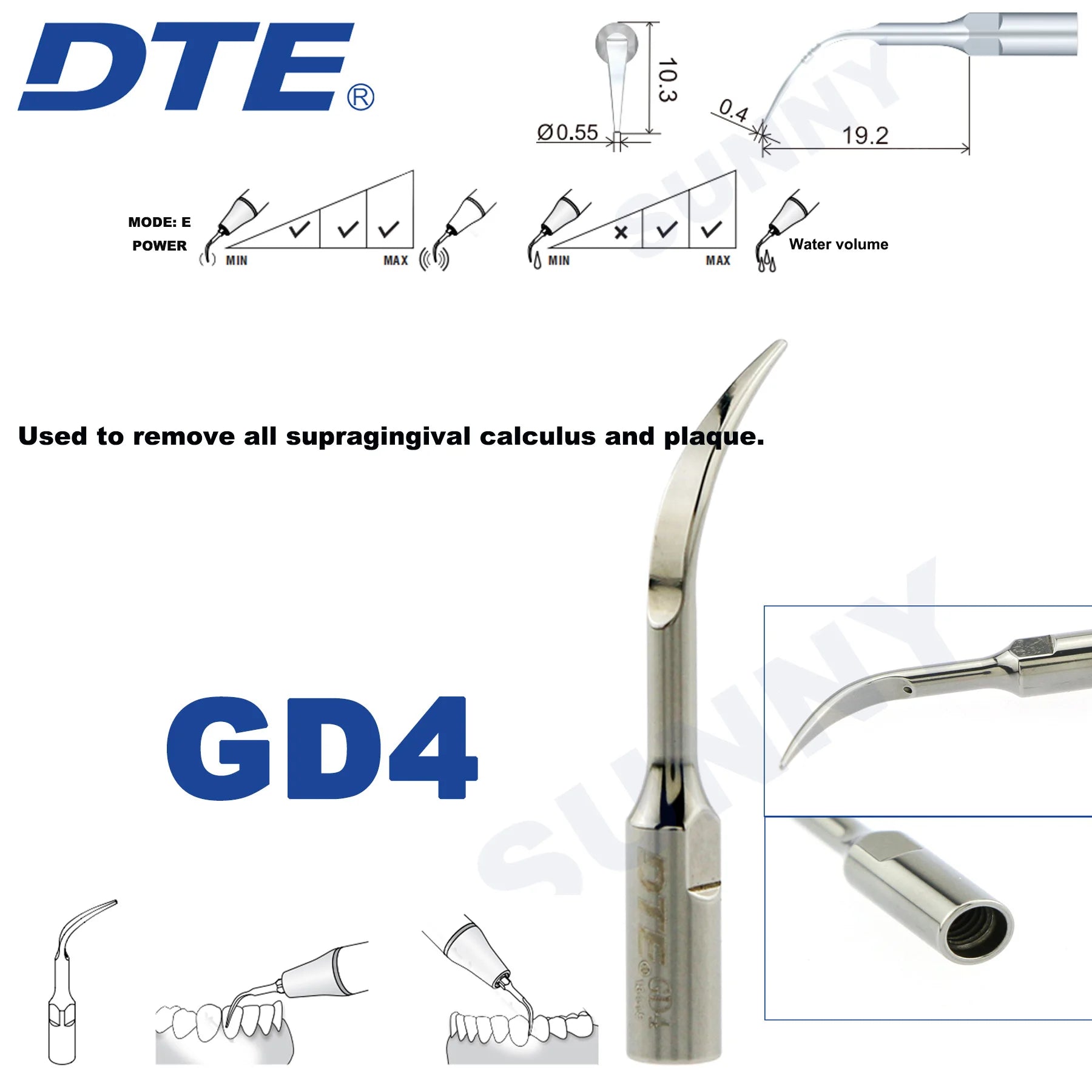 Dentistry Supplies & Equipment Ultrasonic Tooth Cleaning -  (Woodpecker DTE Set GD4 Piece Offers with sizes and details shown on the picture)