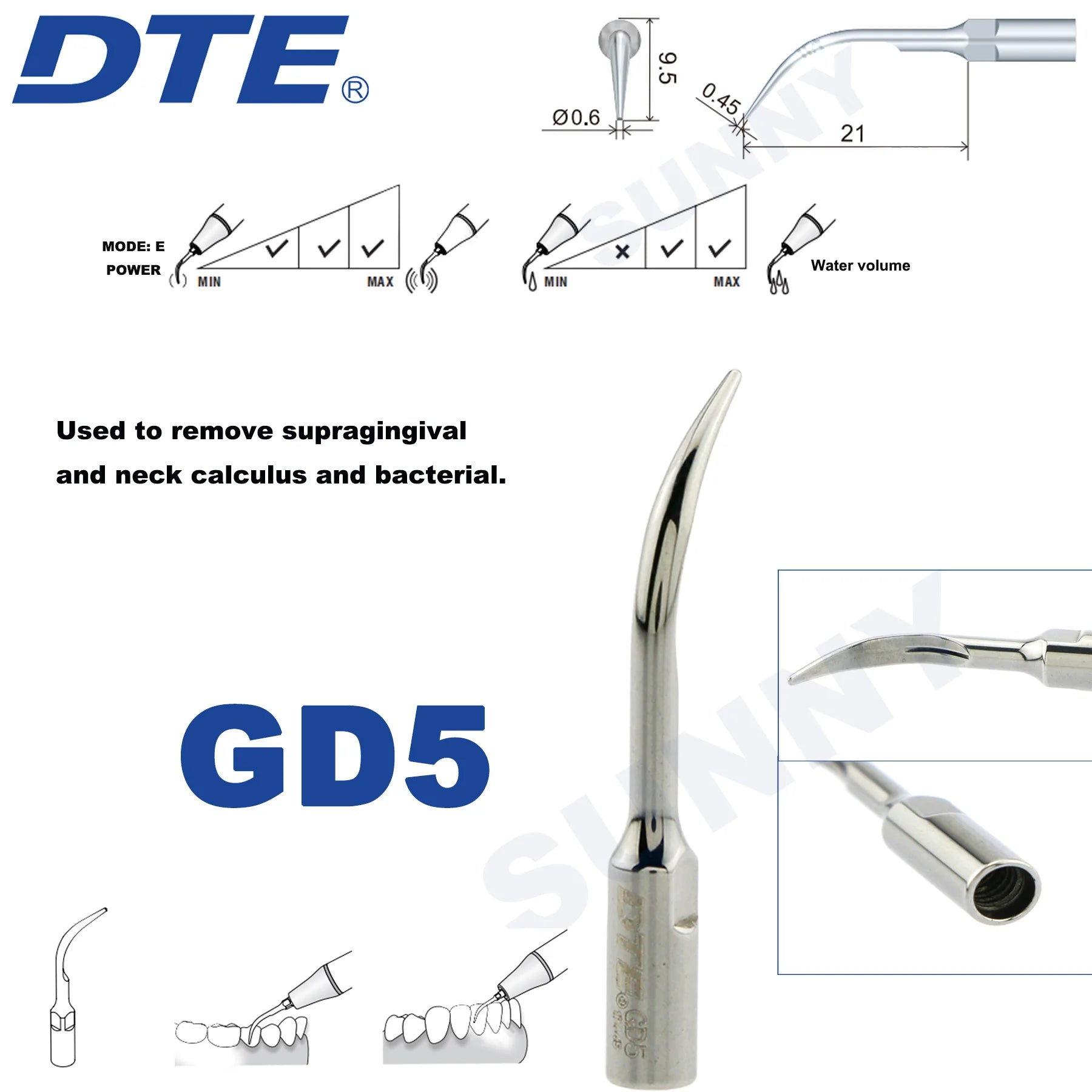 Dentistry Supplies & Equipment Ultrasonic Tooth Cleaning -  (Woodpecker DTE Set GD5 Piece Offers with sizes and details shown on the picture)