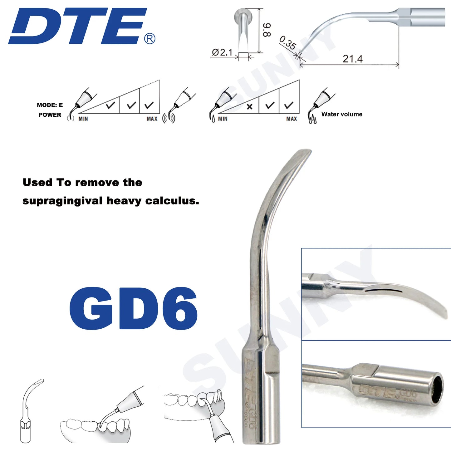 Dentistry Supplies & Equipment Ultrasonic Tooth Cleaning -  (Woodpecker DTE Set GD6 Piece Offers with sizes and details shown on the picture)