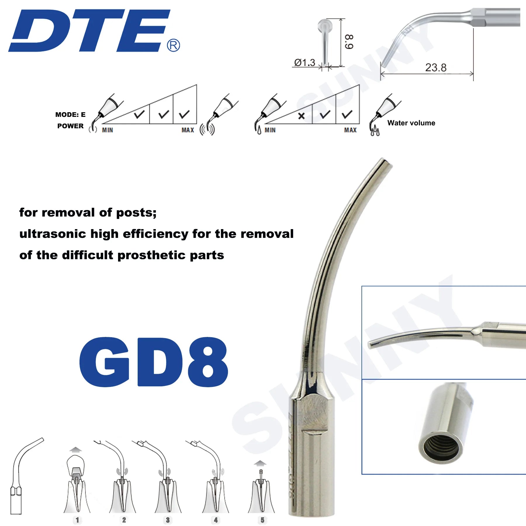 Dentistry Supplies & Equipment Ultrasonic Tooth Cleaning -  (Woodpecker DTE Set GD8 Piece Offers with sizes and details shown on the picture)