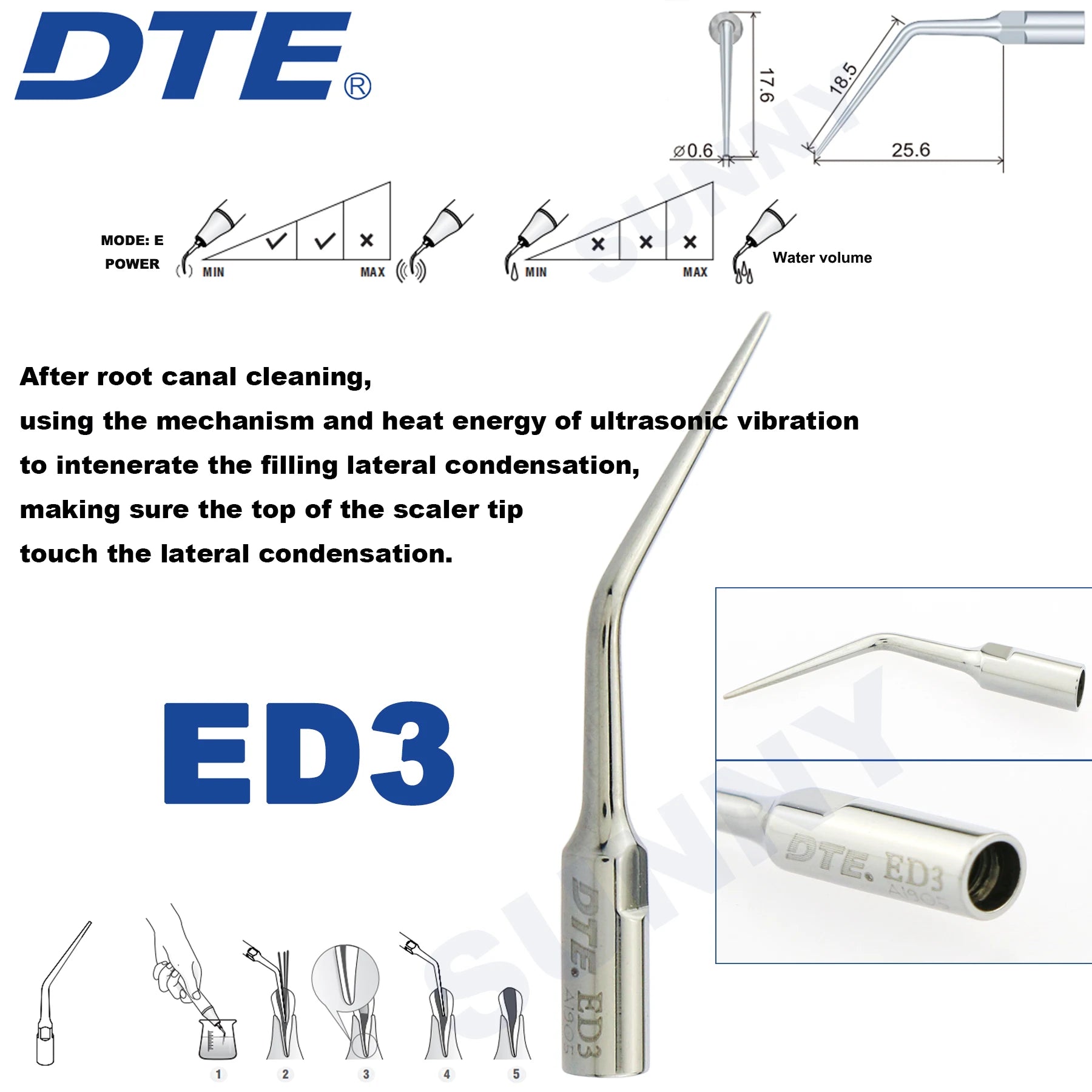 Dentistry Supplies & Equipment Ultrasonic Tooth Cleaning -  (Woodpecker DTE Set ED3 Piece Offers with sizes and details shown on the picture)