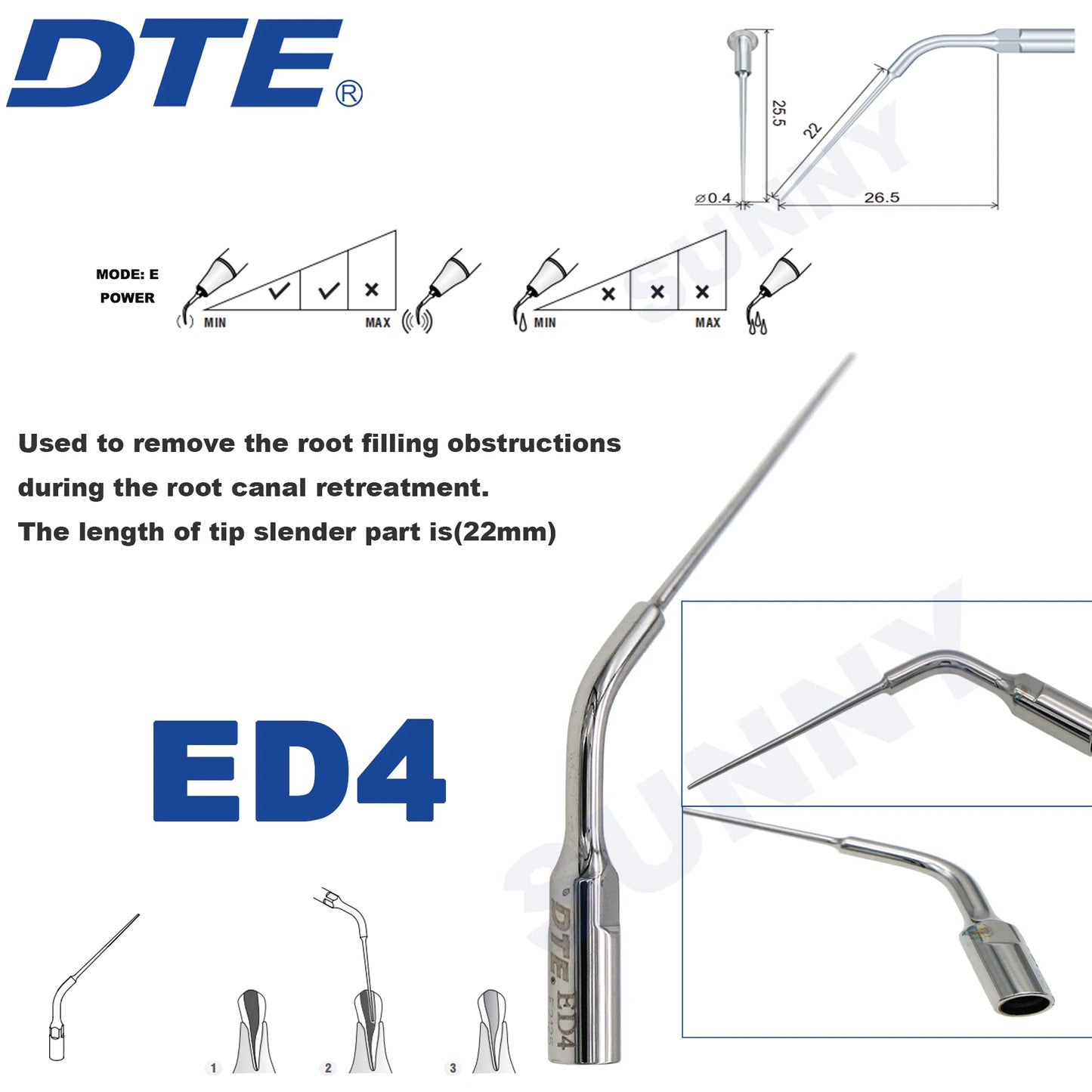 Dentistry Supplies & Equipment Ultrasonic Tooth Cleaning -  (Woodpecker DTE Set ED4 Piece Offers with sizes and details shown on the picture)