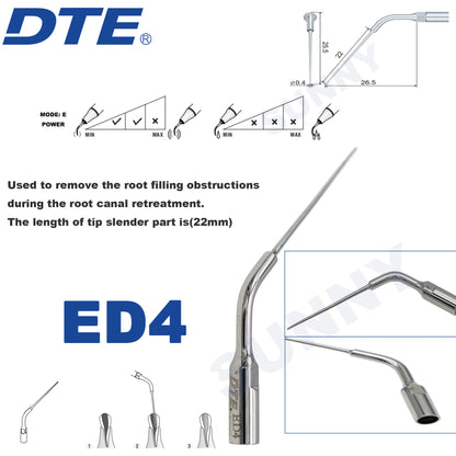 Dentistry Supplies & Equipment Ultrasonic Tooth Cleaning -  (Woodpecker DTE Set ED4 Piece Offers with sizes and details shown on the picture)