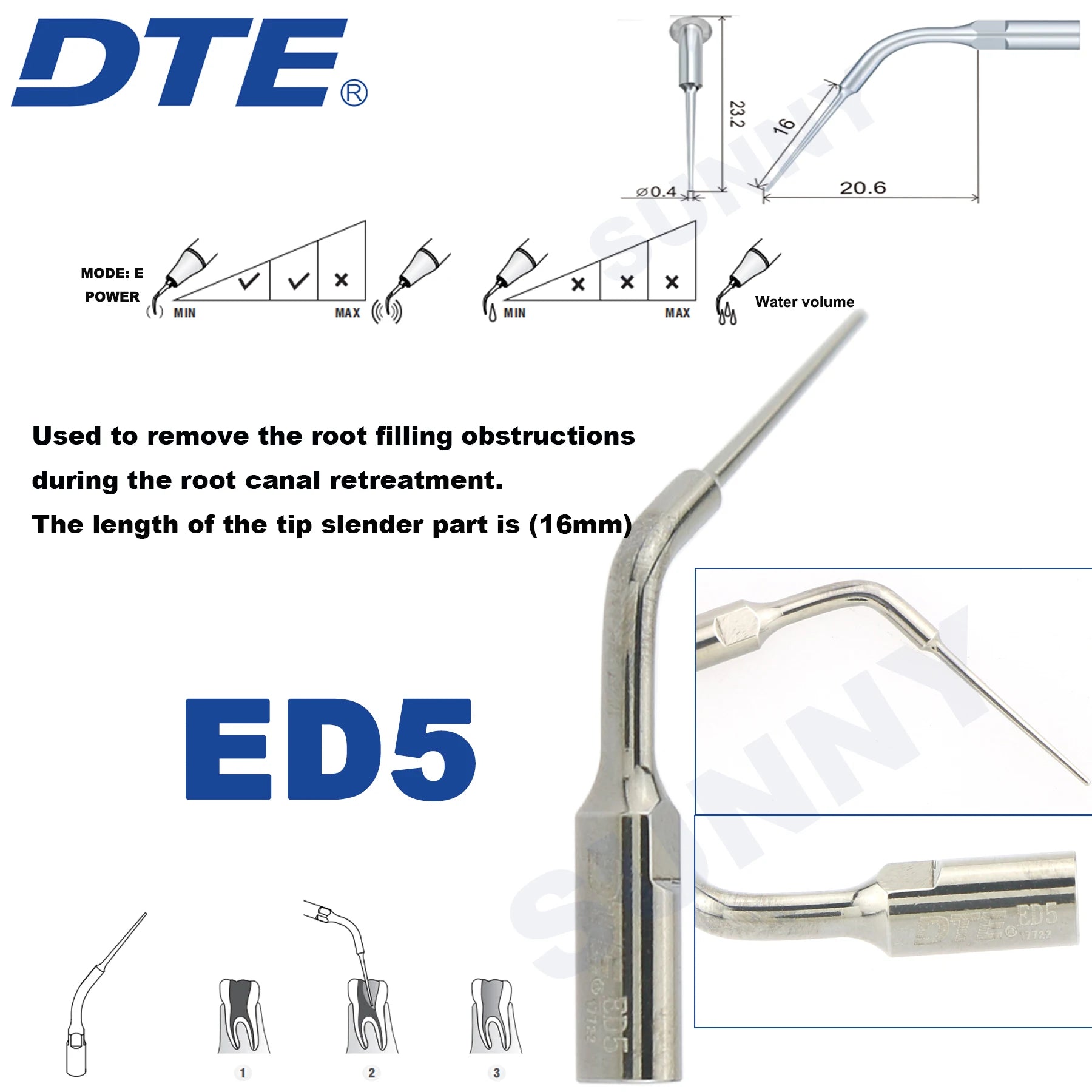 Dentistry Supplies & Equipment Ultrasonic Tooth Cleaning -  (Woodpecker DTE Set ED5 Piece Offers with sizes and details shown on the picture)