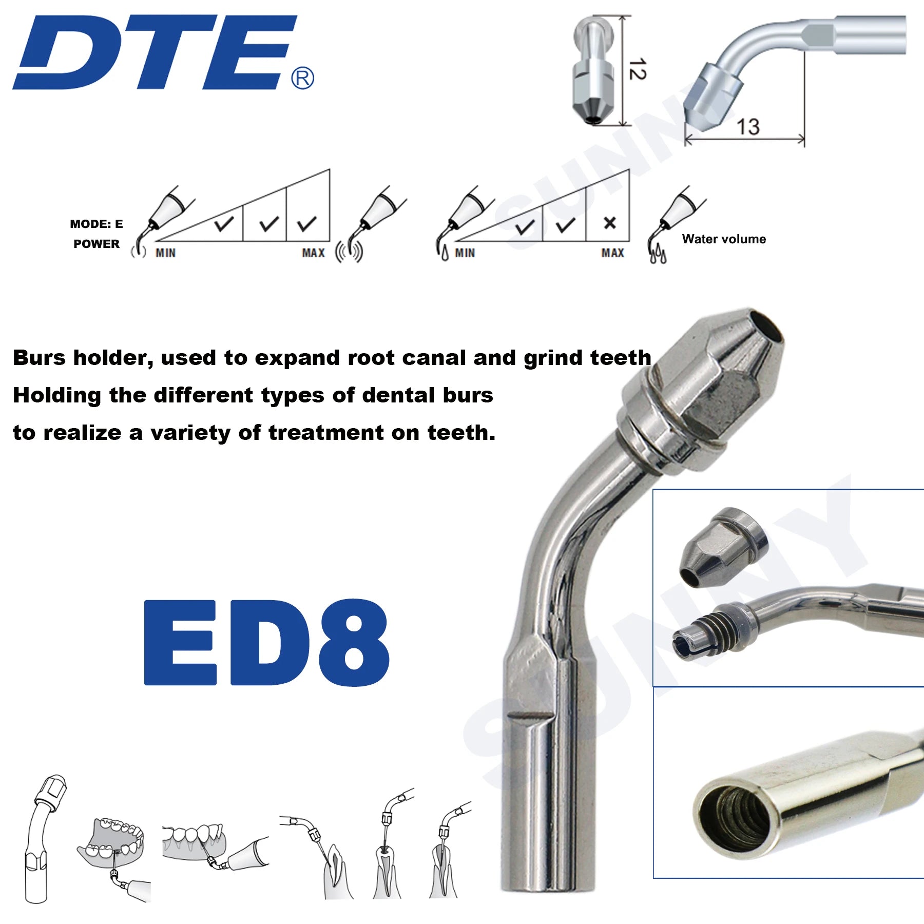 Dentistry Supplies & Equipment Ultrasonic Tooth Cleaning -  (Woodpecker DTE Set ED8 Piece Offers with sizes and details shown on the picture)