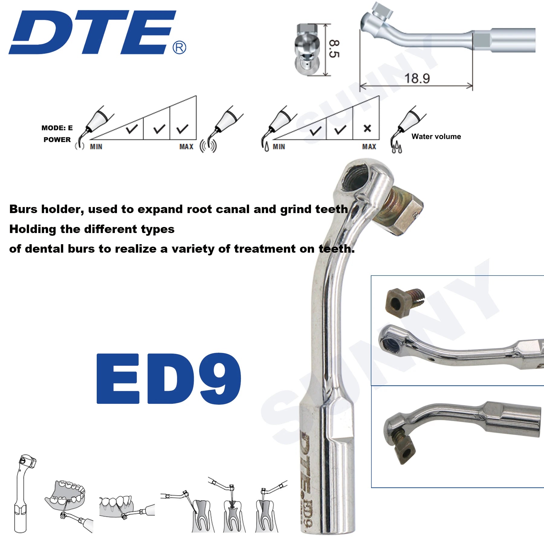Dentistry Supplies & Equipment Ultrasonic Tooth Cleaning -  (Woodpecker DTE Set ED9 Piece Offers with sizes and details shown on the picture)