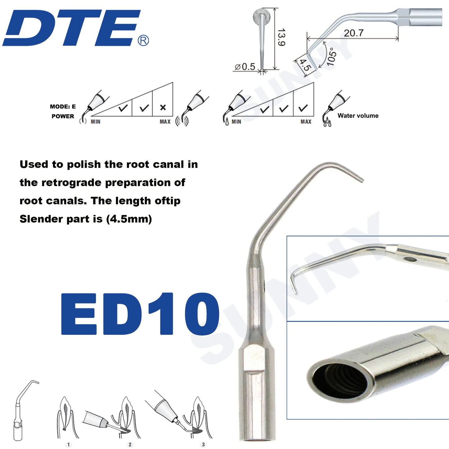 Dentistry Supplies & Equipment Ultrasonic Tooth Cleaning -  (Woodpecker DTE Set ED10 Piece Offers with sizes and details shown on the picture)