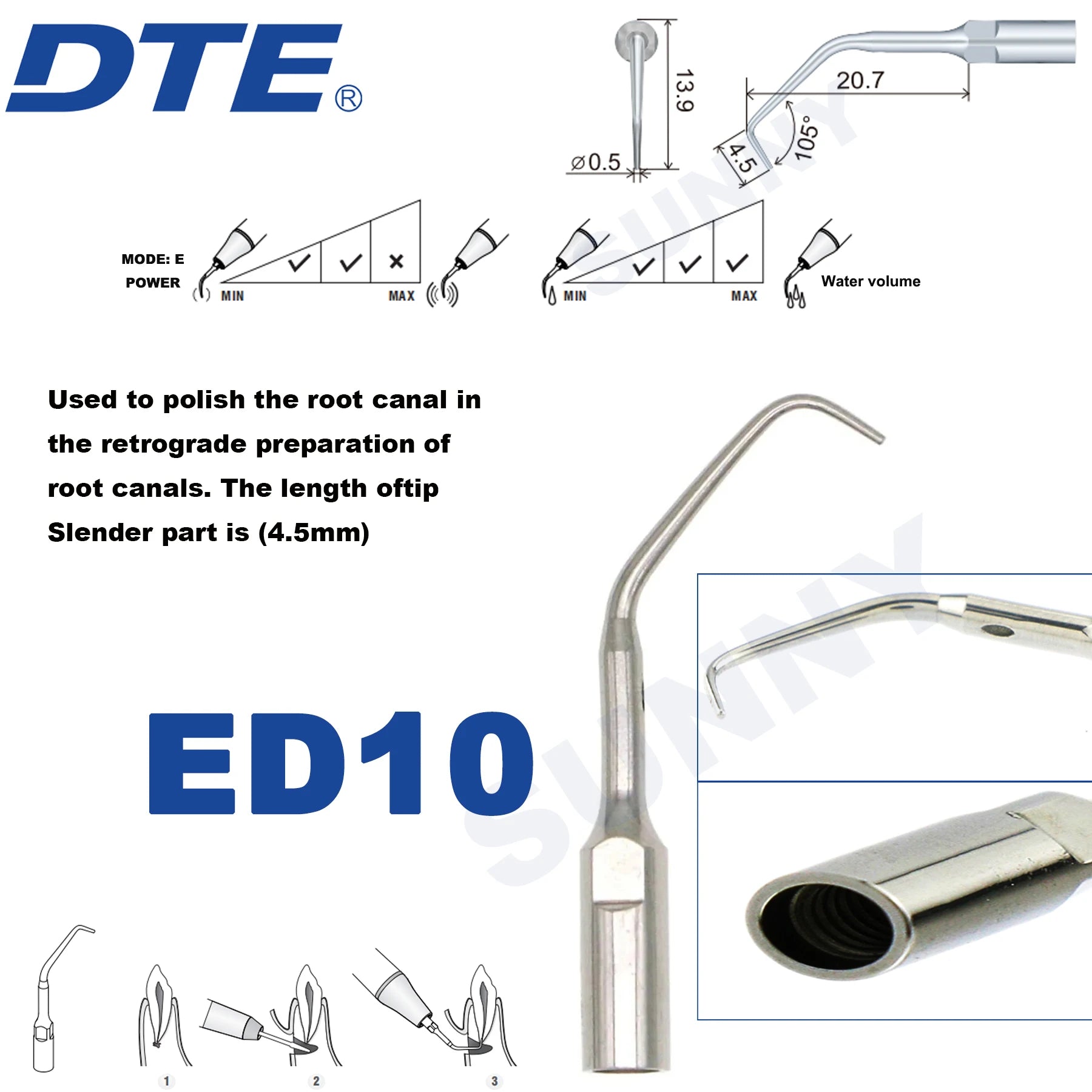 Dentistry Supplies & Equipment Ultrasonic Tooth Cleaning -  (Woodpecker DTE Set ED10 Piece Offers with sizes and details shown on the picture)