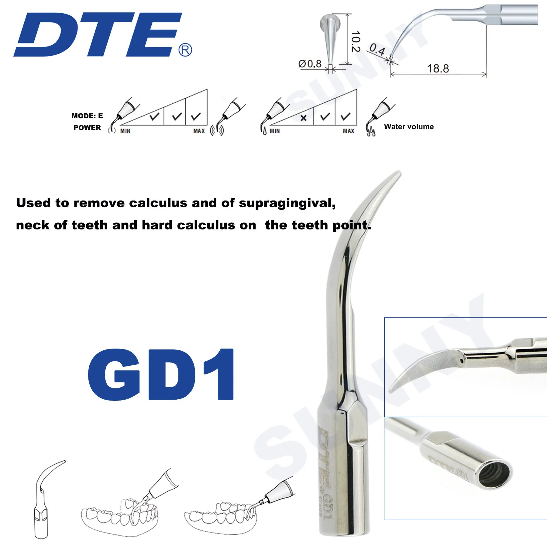 Dentistry Supplies & Equipment Ultrasonic Tooth Cleaning -  (Woodpecker DTE Set GD1 Piece Offers with sizes and details shown on the picture)