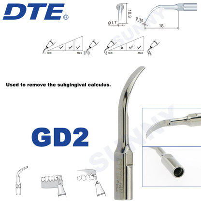 Dentistry Supplies & Equipment Ultrasonic Tooth Cleaning -  (Woodpecker DTE Set GD2 Piece Offers with sizes and details shown on the picture)