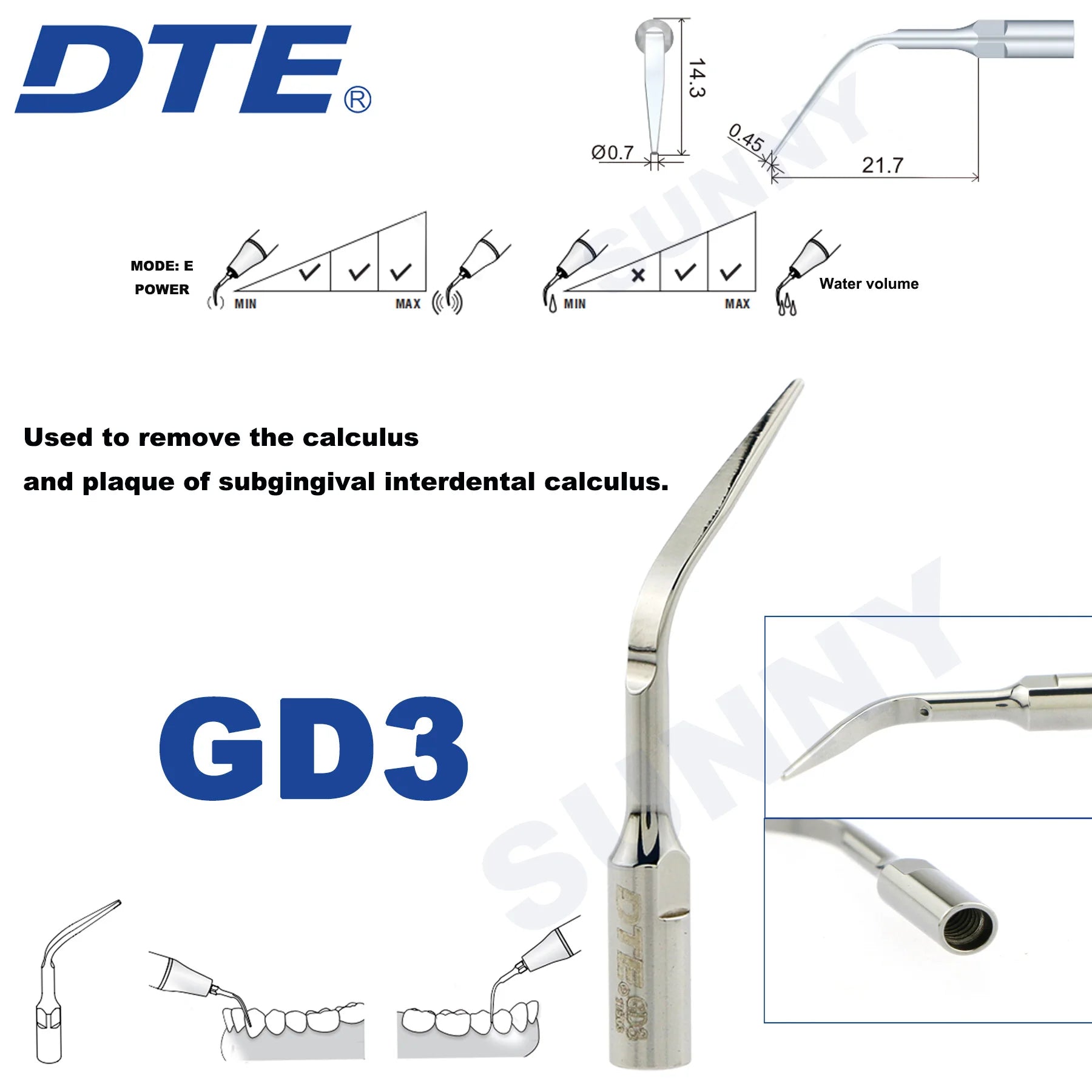 Dentistry Supplies & Equipment Ultrasonic Tooth Cleaning -  (Woodpecker DTE Set GD3 Piece Offers with sizes and details shown on the picture)