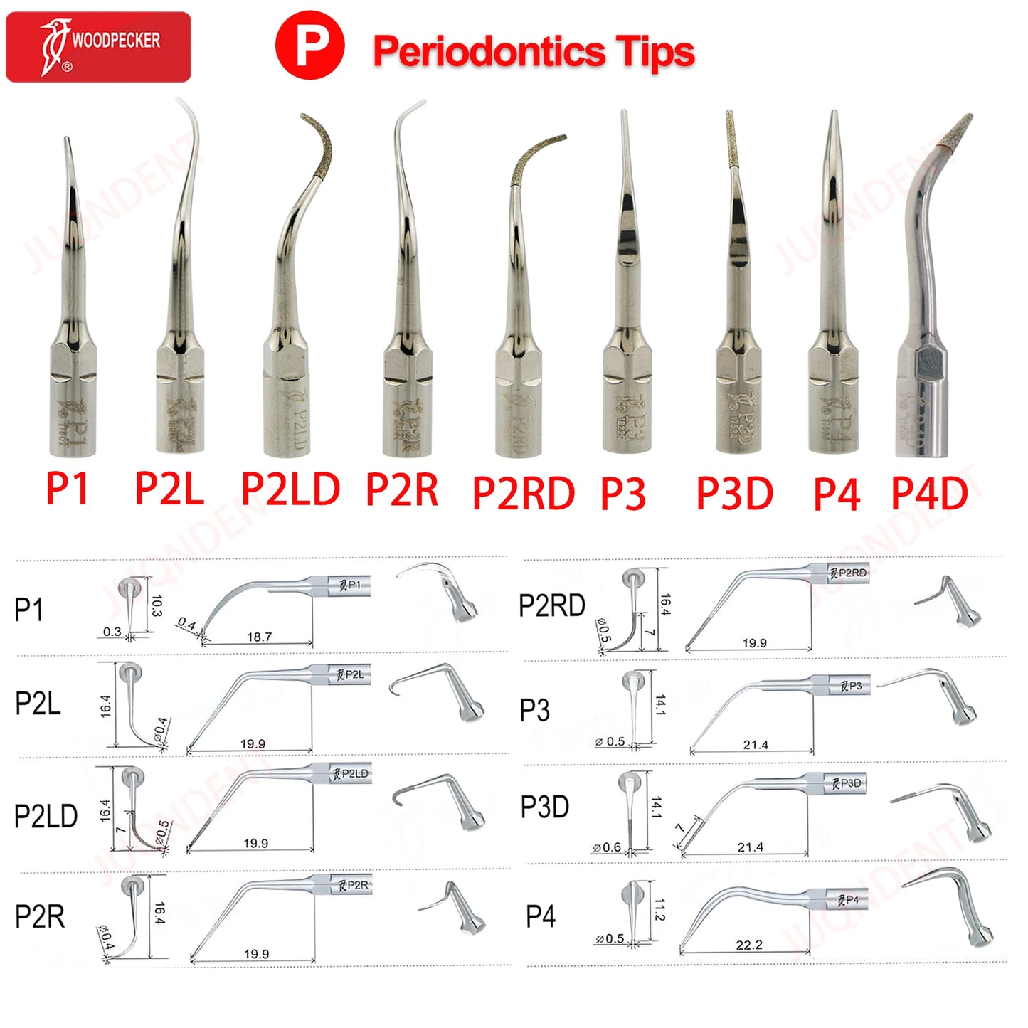 Dentistry Supplies & Equipment Woodpecker Dental Ultrasonic Scaler Build In UDS N2/N3 Scaler Tips (Picture of all P series with sizes and look)