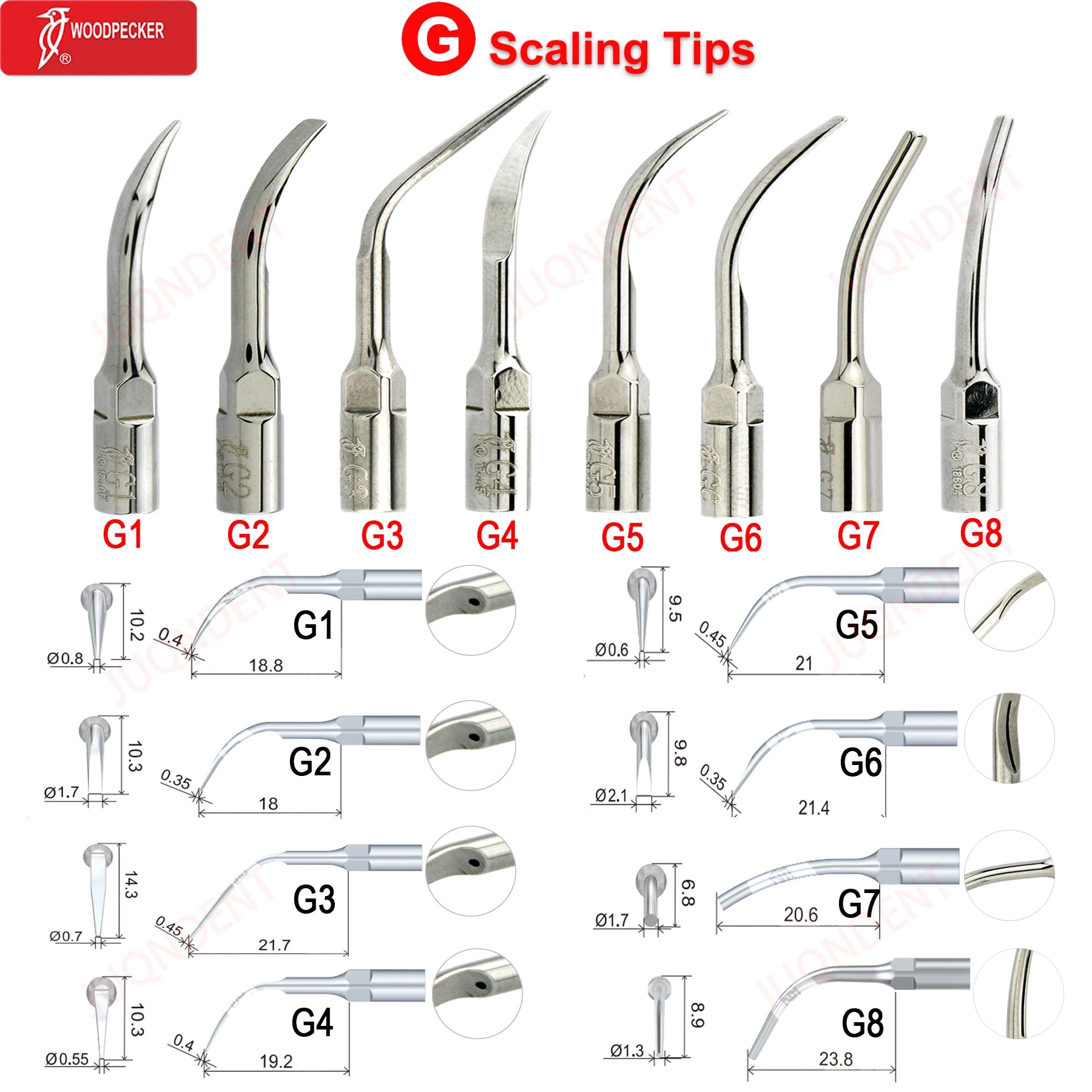 Dentistry Supplies & Equipment Woodpecker Dental Ultrasonic Scaler Build In UDS N2/N3 Scaler Tips (Picture of all G series with sizes and look)