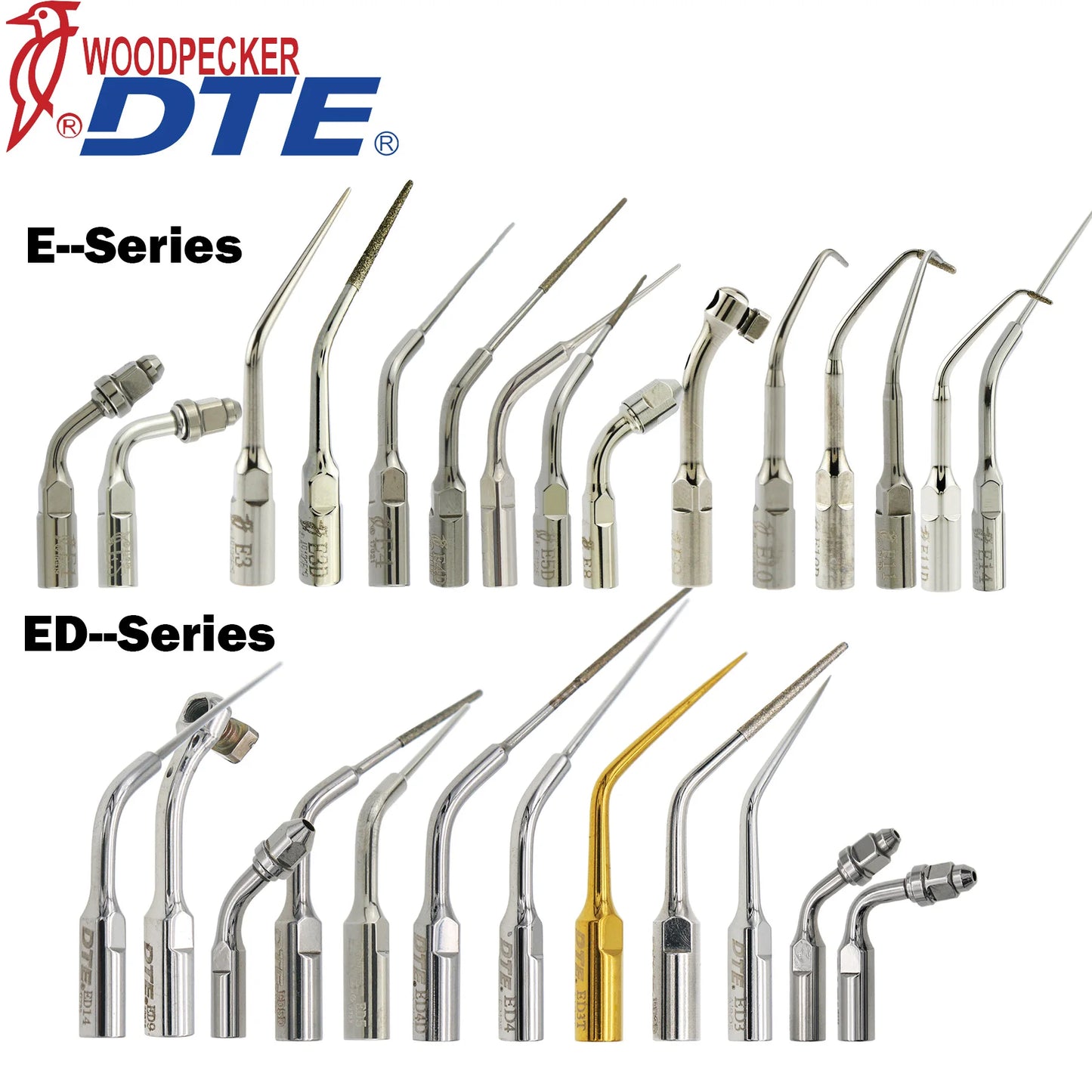 Dentistry Supplies & Equipment Woodpecker DTE Ultrasonic Scaler -  all available DTE Tips E and ED series shown