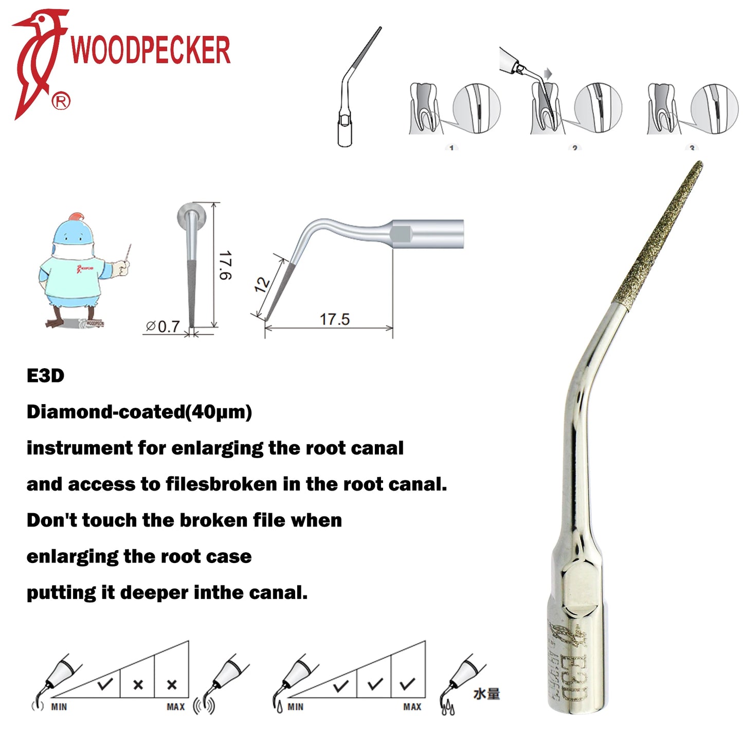 Dentistry Supplies & Equipment Woodpecker DTE Ultrasonic Scaler -  Set Tips E3D series piece offers with sizes and details
