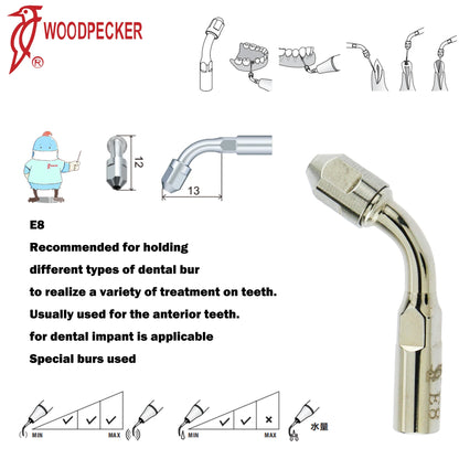 Dentistry Supplies & Equipment Woodpecker DTE Ultrasonic Scaler -  Set Tips E8 series piece offers with sizes and details
