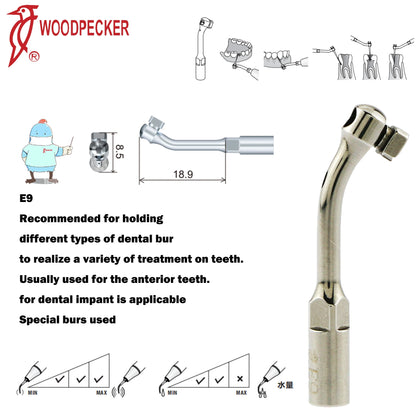 Dentistry Supplies & Equipment Woodpecker DTE Ultrasonic Scaler -  Set Tips E9 series piece offers with sizes and details