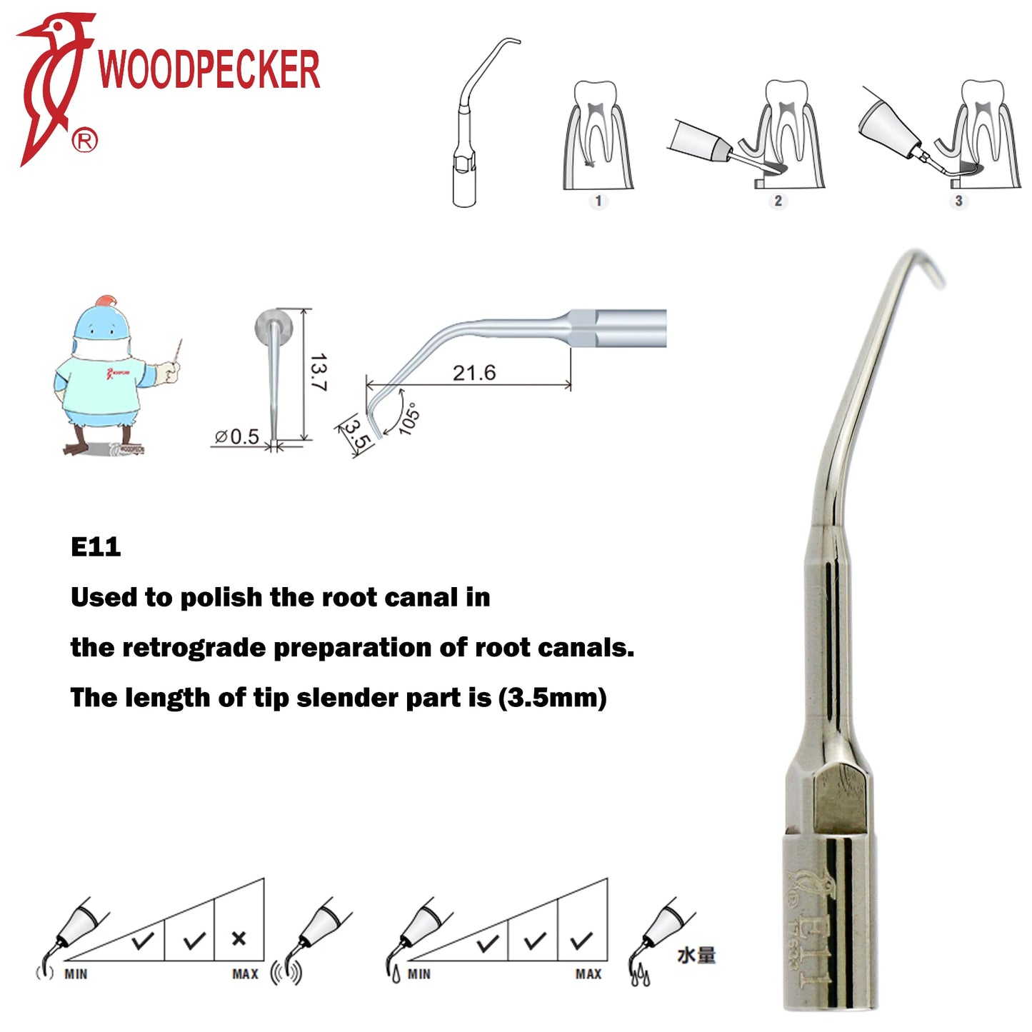 Dentistry Supplies & Equipment Woodpecker DTE Ultrasonic Scaler -  Set Tips E11 series piece offers with sizes and details