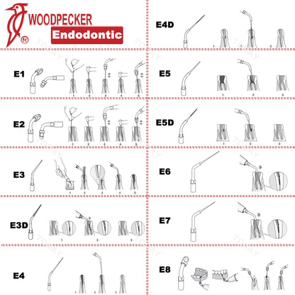 Dentistry Supplies & Equipment Woodpecker DTE Ultrasonic Scaler -  all available DTE Tips E series  shown on the picture