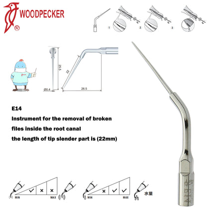 Dentistry Supplies & Equipment Woodpecker DTE Ultrasonic Scaler -  Set Tips E14 series piece offers with sizes and details