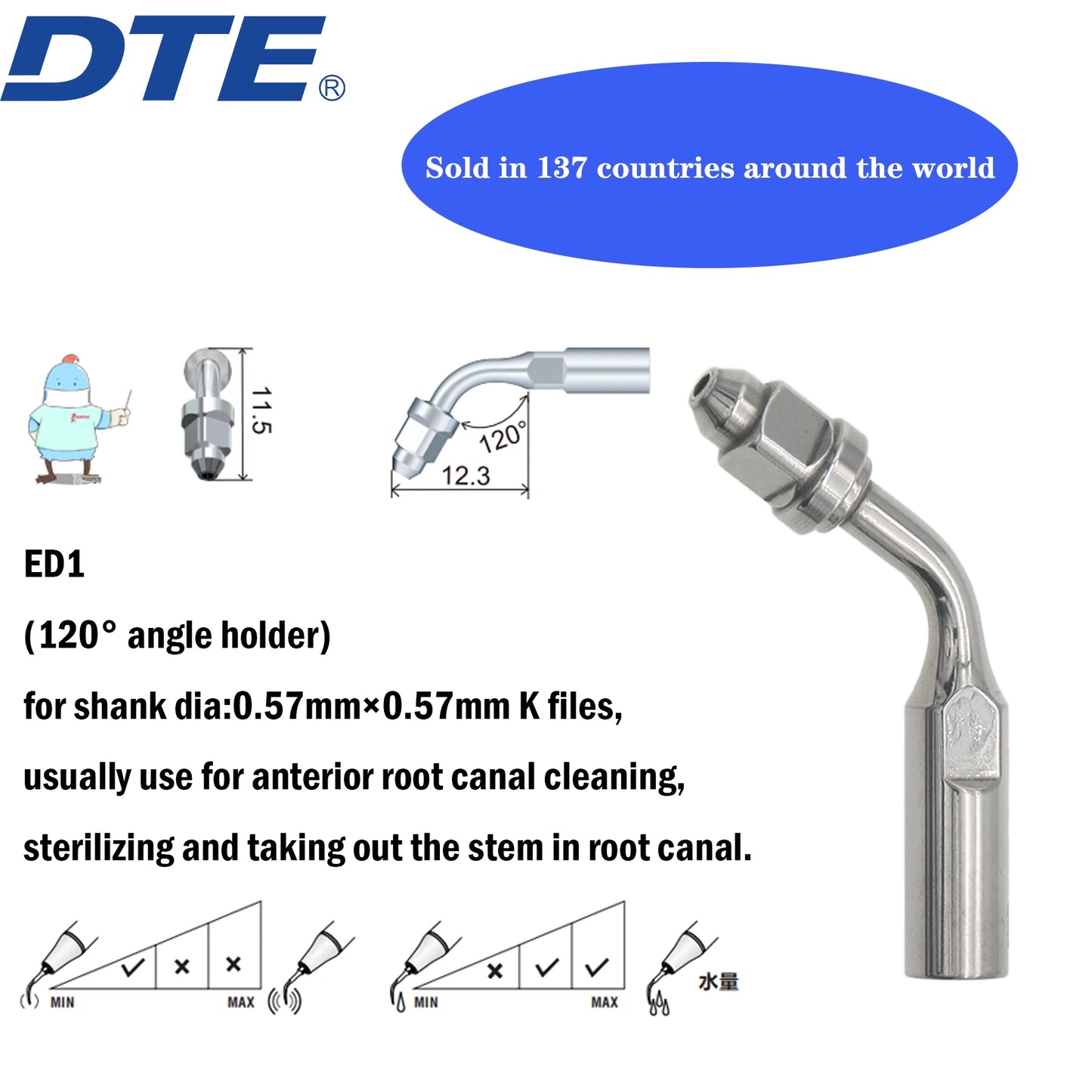 Dentistry Supplies & Equipment Woodpecker DTE Ultrasonic Scaler -  Set Tips ED1 series piece offers with sizes and details
