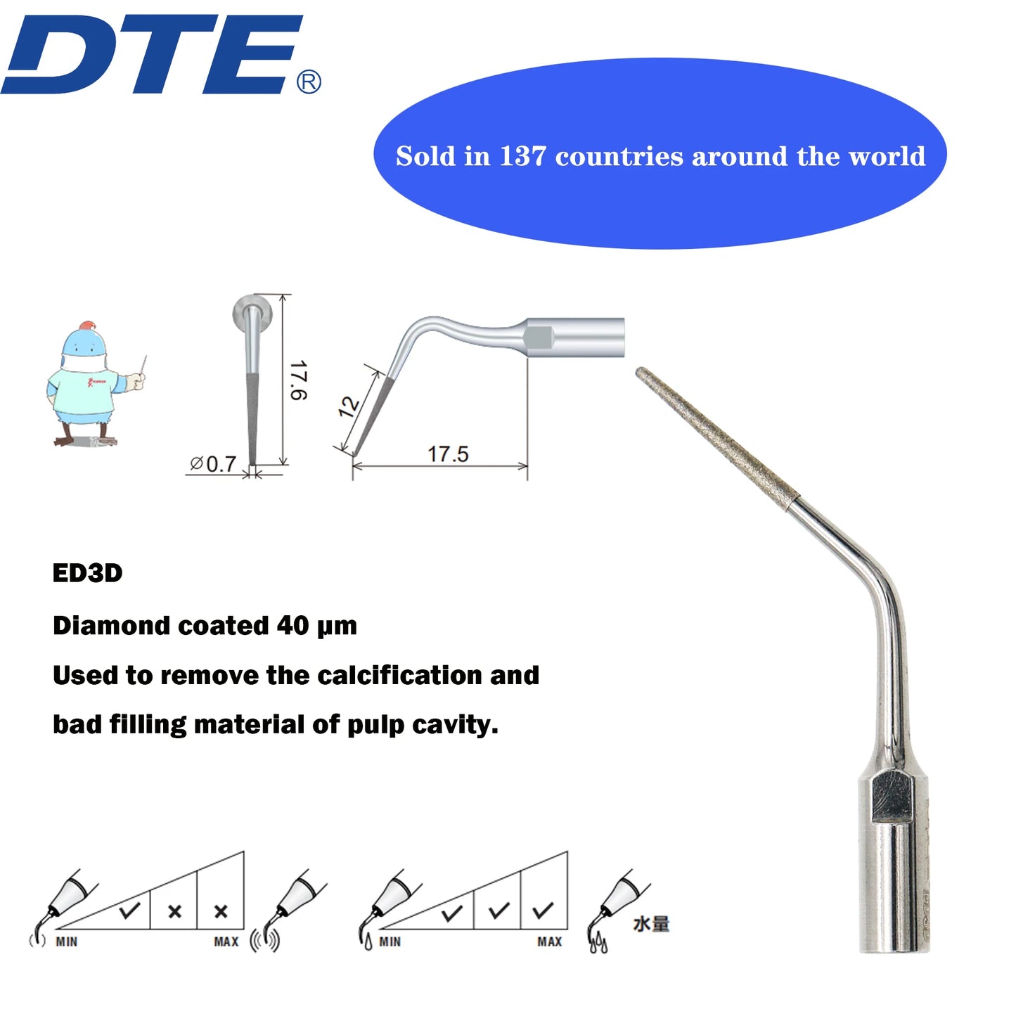 Dentistry Supplies & Equipment Woodpecker DTE Ultrasonic Scaler -  Set Tips ED3D series piece offers sizes and details