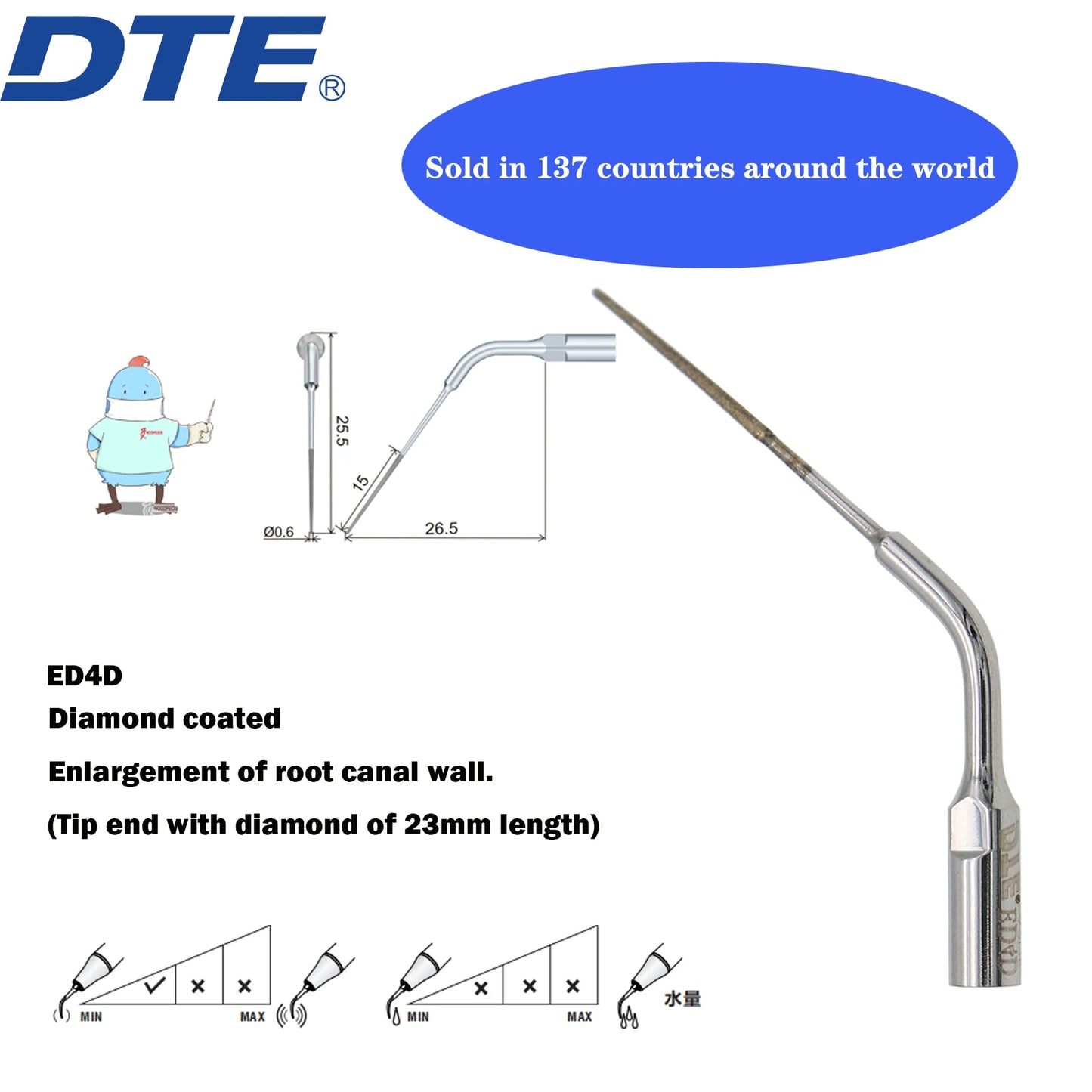 Dentistry Supplies & Equipment Woodpecker DTE Ultrasonic Scaler -  Set Tips ED4D series piece offers sizes and details