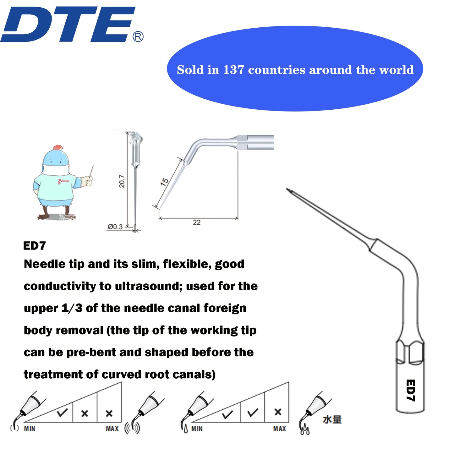 Dentistry Supplies & Equipment Woodpecker DTE Ultrasonic Scaler -  Set Tips ED7 series piece offers sizes and details