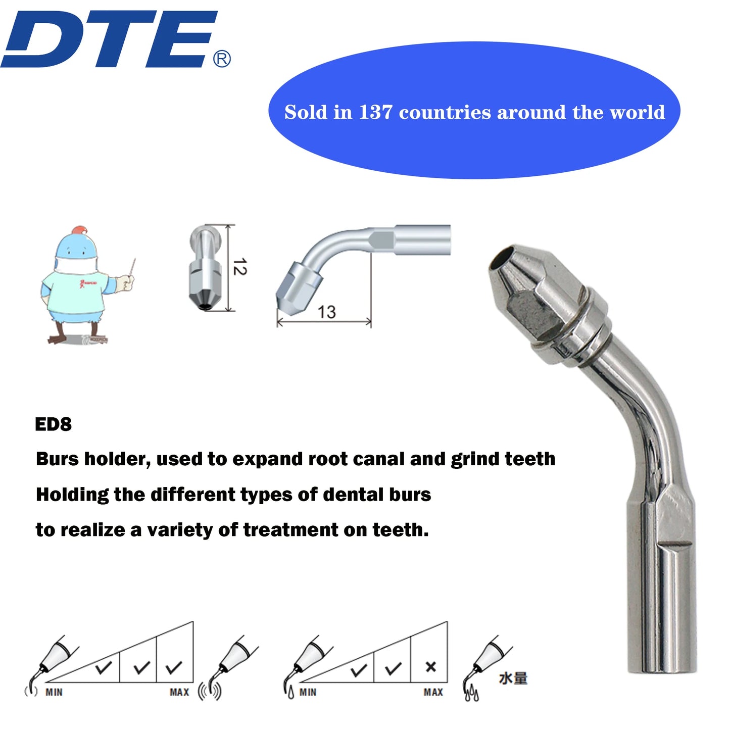 Dentistry Supplies & Equipment Woodpecker DTE Ultrasonic Scaler -  Set Tips ED8 series piece offers sizes and details