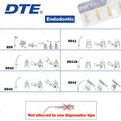 Dentistry Supplies & Equipment Woodpecker DTE Ultrasonic Scaler -  all available DTE Tips ED9 to ED14 series shown