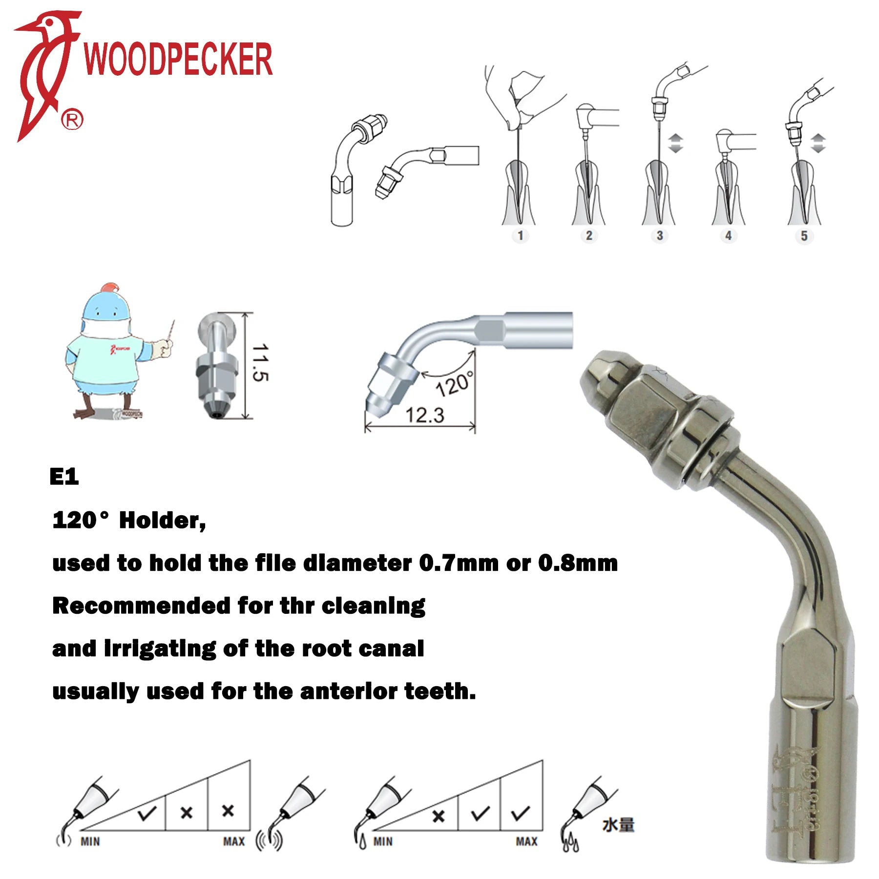 Dentistry Supplies & Equipment Woodpecker DTE Ultrasonic Scaler -  Set Tips E1 series piece offers with sizes and details