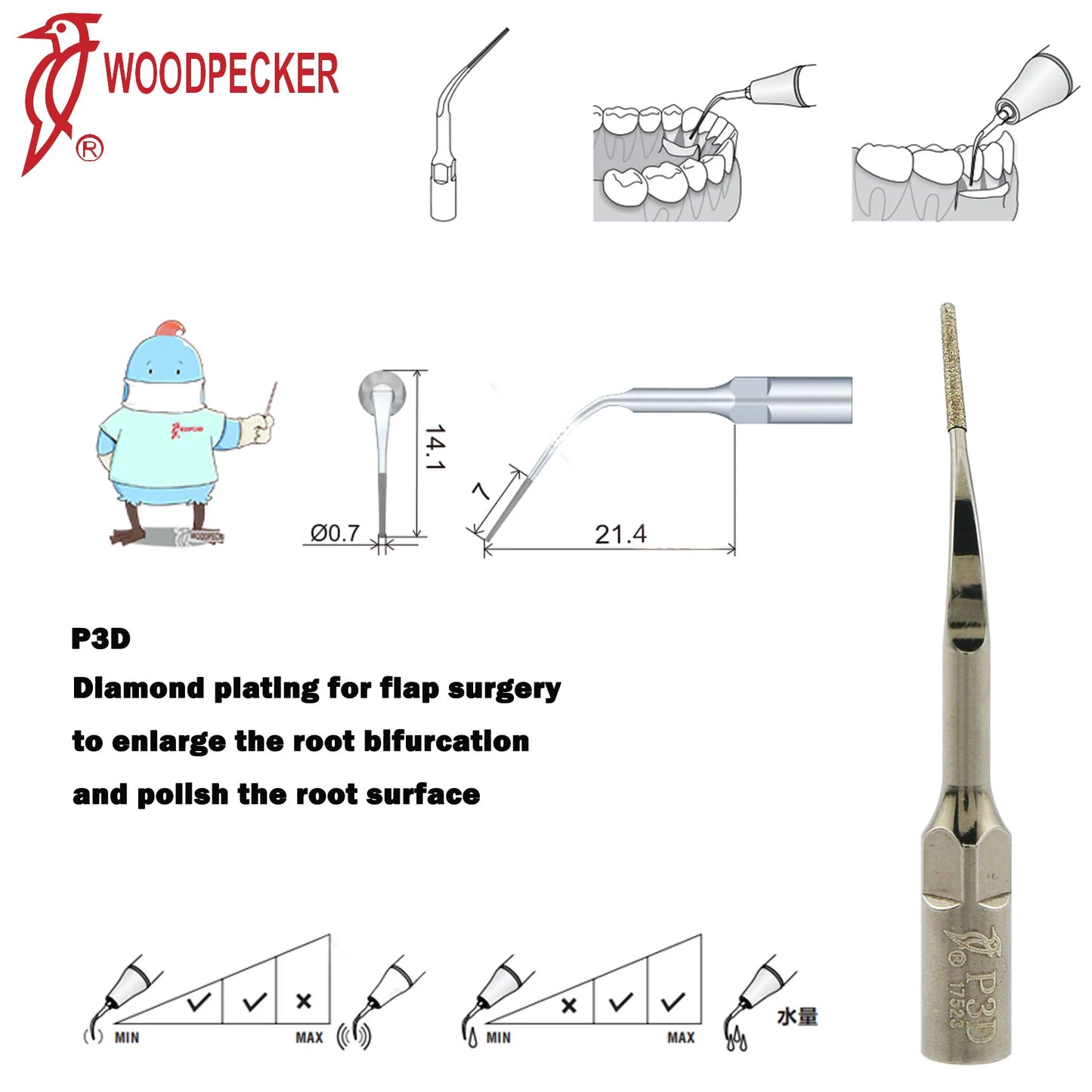 Dentistry Supplies & Equipment Woodpecker Ultrasonic Handpiece HW-5L Picture show Detail and sizes of P3D Series