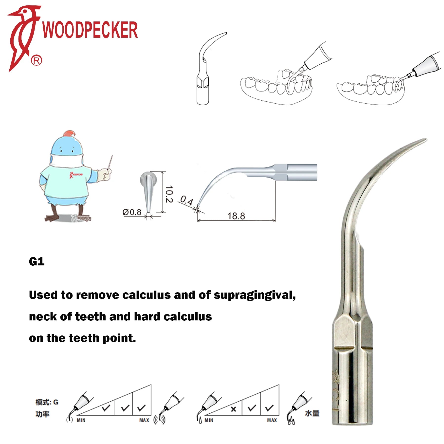 Dentistry Supplies & Equipment Woodpecker Ultrasonic Handpiece HW-5L Picture show Detail and sizes of G1 Series