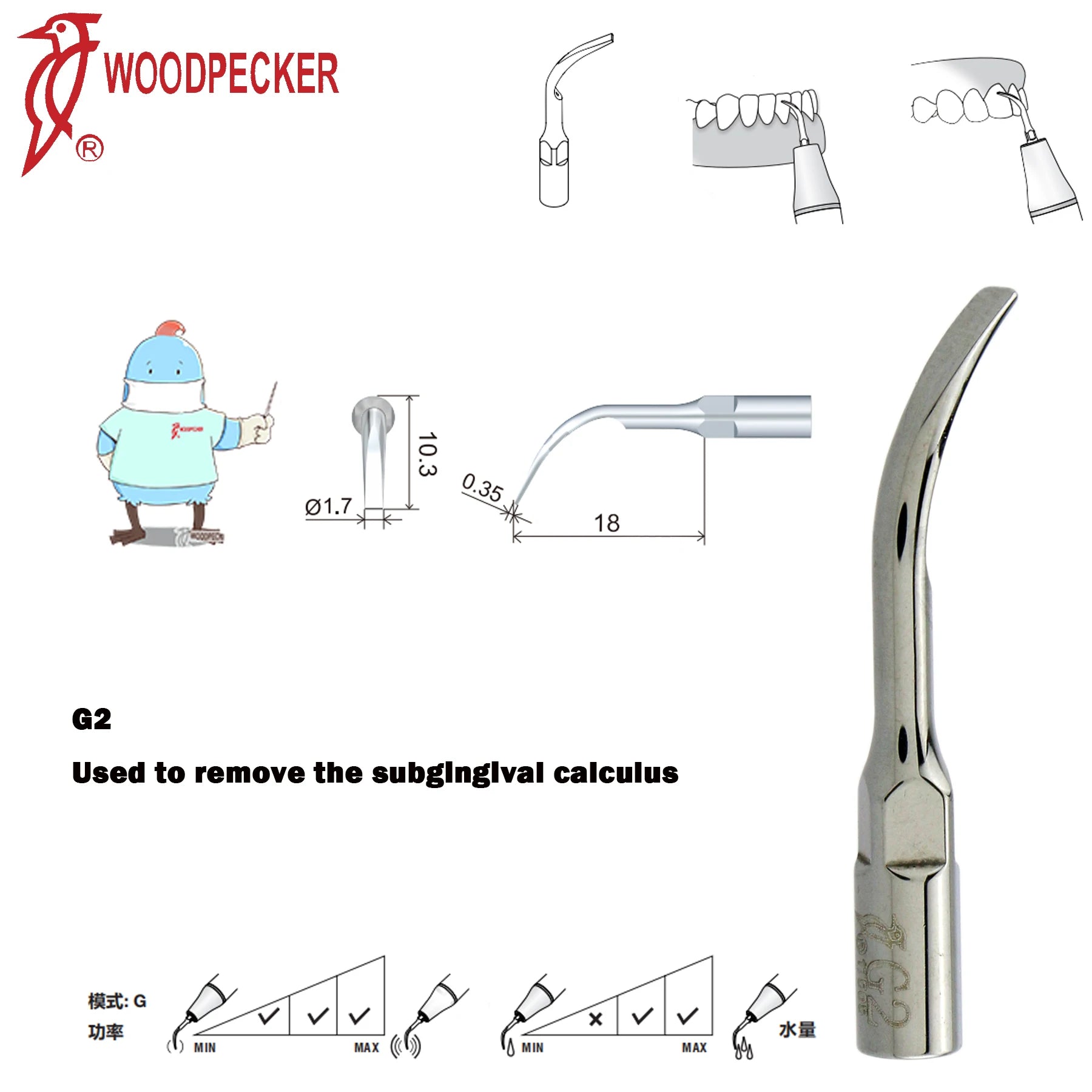 Dentistry Supplies & Equipment Woodpecker Ultrasonic Handpiece HW-5L Picture show Detail and sizes of G2 Series