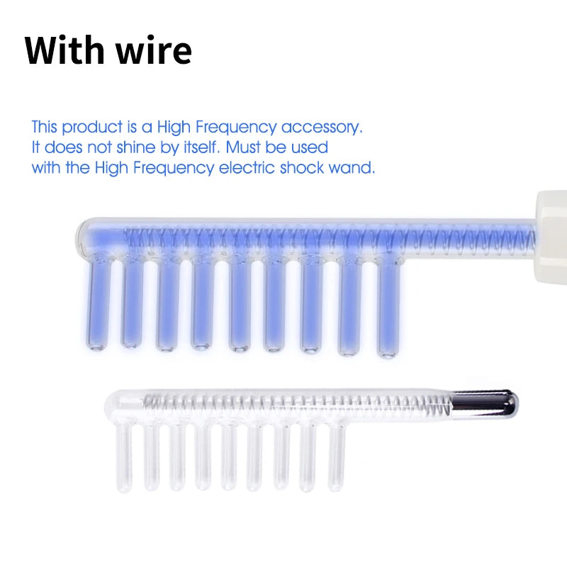 Jem Wellness Collection Facial Care Tool, Neon Argon Electrode Nozzle details of the Blue Wire Comb Tube Picture