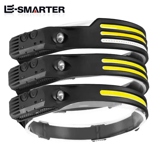 Fitness Headlamp LED Sensor Built-in Battery USB Rechargeable 3 type shown
