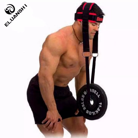 Fitness Neck weight Lifting straps in use by a man (straps install on his head)