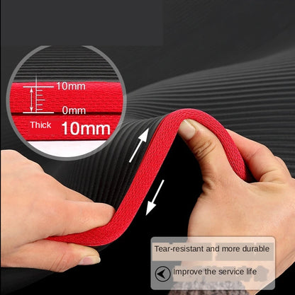 Fitness Non-Slip Yoga Mats (183 cm x 61 cm X 10 mm Thick) workout gym Black colour mat Shown with red side Details of the Thickness Tear-resistant and durable