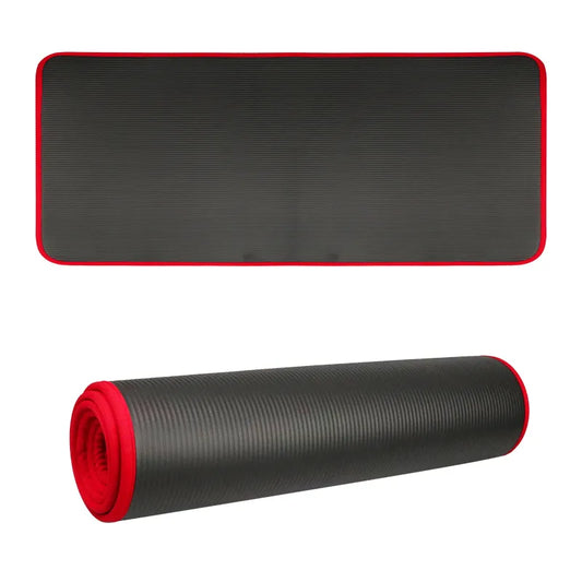 Fitness Non-Slip Yoga Mats (183 cm x 61 cm X 10 mm Thick) workout gym Black colour mat Shown with red sides colour