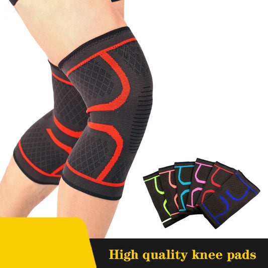 Fitness Running Knee Support Braces (2 pieces) Man wearing a pair of a black-red Colour support braces. High quality knee pad show all six colours offer