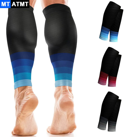Fitness Unisex Compression Sleeves 20-30 mm Hg Running Leg Socks wear by a man Black Blue Colour Type 2