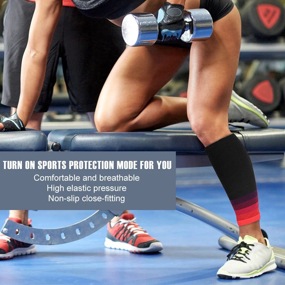 Fitness Unisex Compression Sleeves 20-30 mm Hg Running Leg Socks wear by a woman. Turn on sports protection mode for you