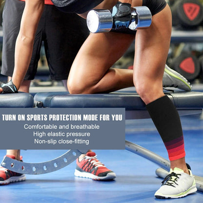 Fitness Unisex Compression Sleeves 20-30 mm Hg Running Leg Socks wear by a woman. Turn on sports protection mode for you