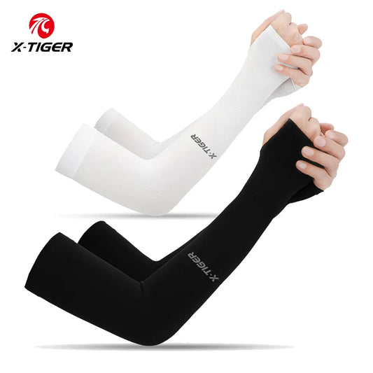 Fitness Unisex TIGER Cycling Arm Sleeves Anti-UV Black and White Colour shown