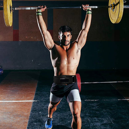 Fitness Unisex Weight Lifting Belts Self-Lock Lifting Black Colour Belt Picture showing a man wearing the belt and lift about 100 kg