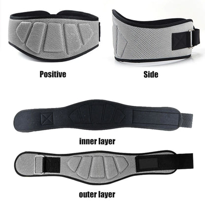 Fitness Unisex Weight Lifting Belts Self-Lock Lifting Black-Gray Colour Belt Details Side view, inner layer, outer layer, front view