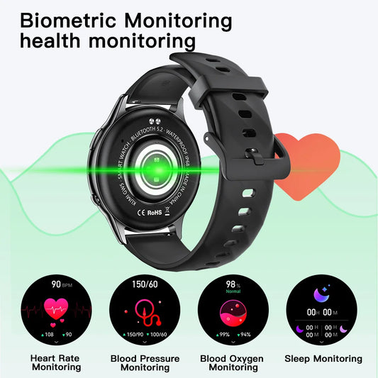 Fitness Waterproof Smartwatch Bluetooth 5.2 Biometric Monitoring health (Heart rate, blood pressure, blood oxygen, sleep Monitoring)