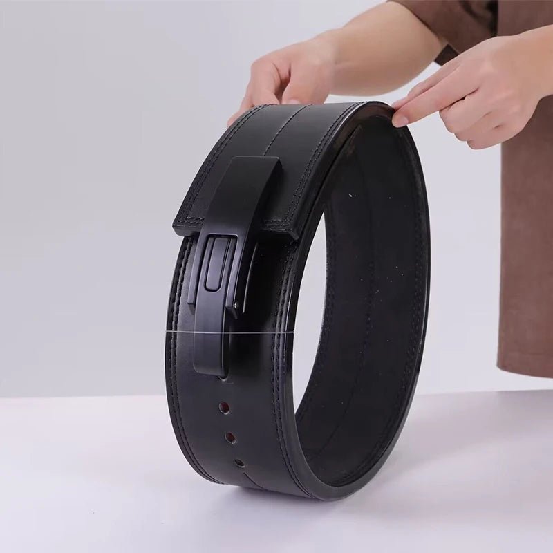 Fitness Weightlifting Leather Waist Belt Black Colour shown