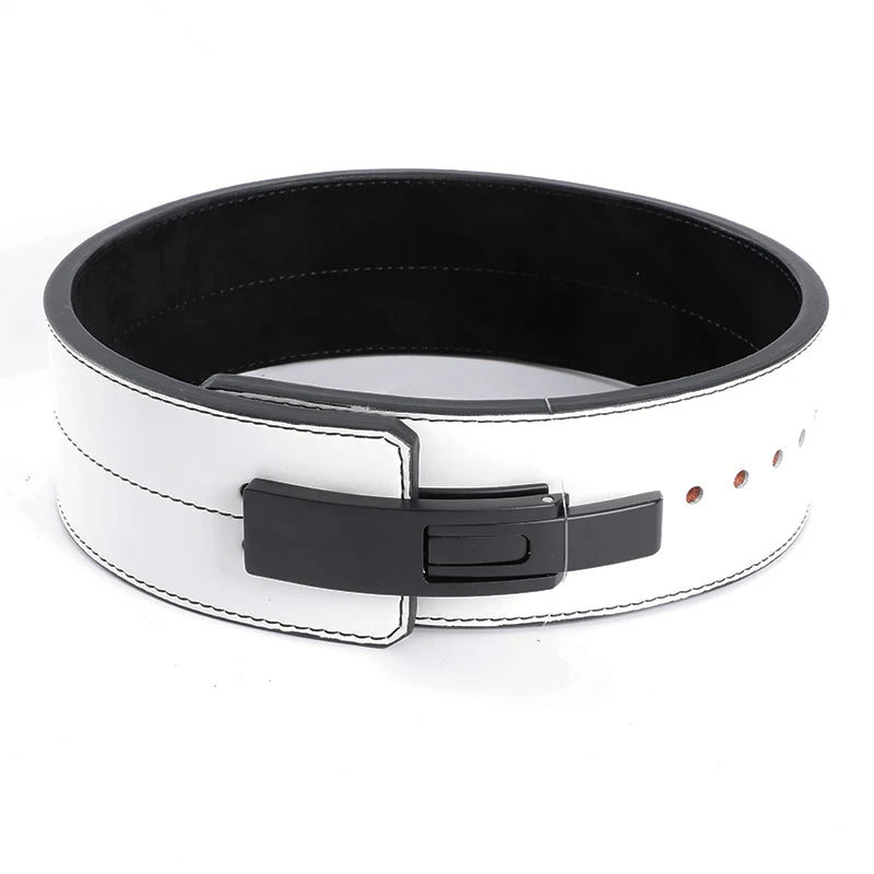 Fitness Weightlifting Leather Waist Belt White Colour Shown