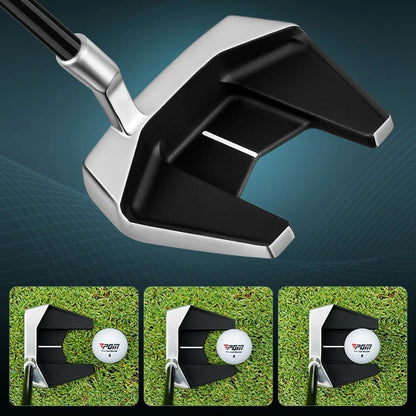 Golf Supplies & Equipment Golf Putter Ultra Low Centre of Gravity PGM Picture show the putter on the closely mown grass in use to put the ball on the green hole. (3 slides when moving)